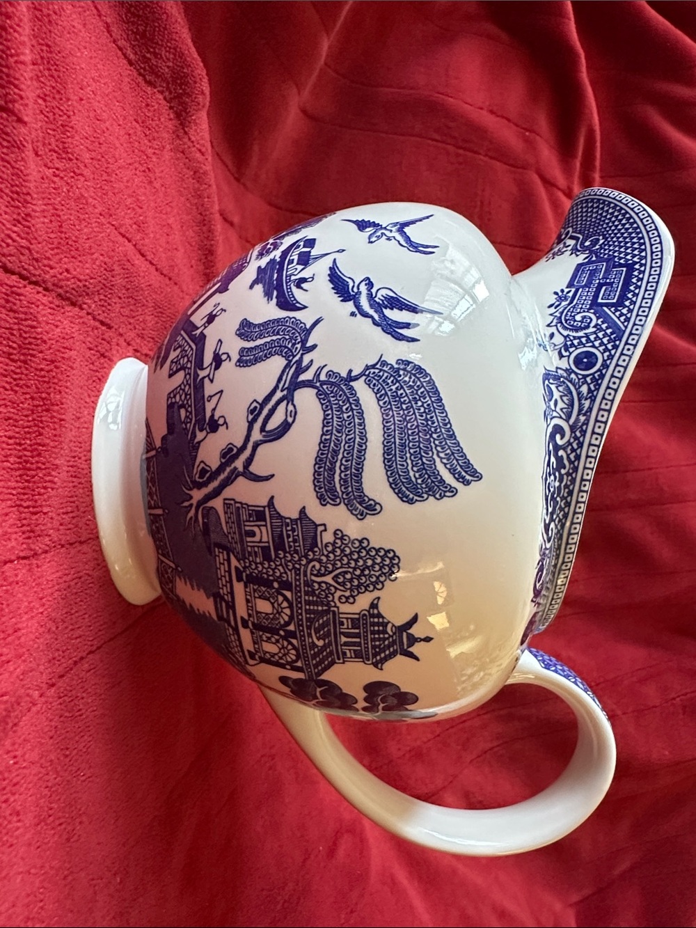 Blue Willow Porcelain Pitcher - White and Blue Elegant Serveware